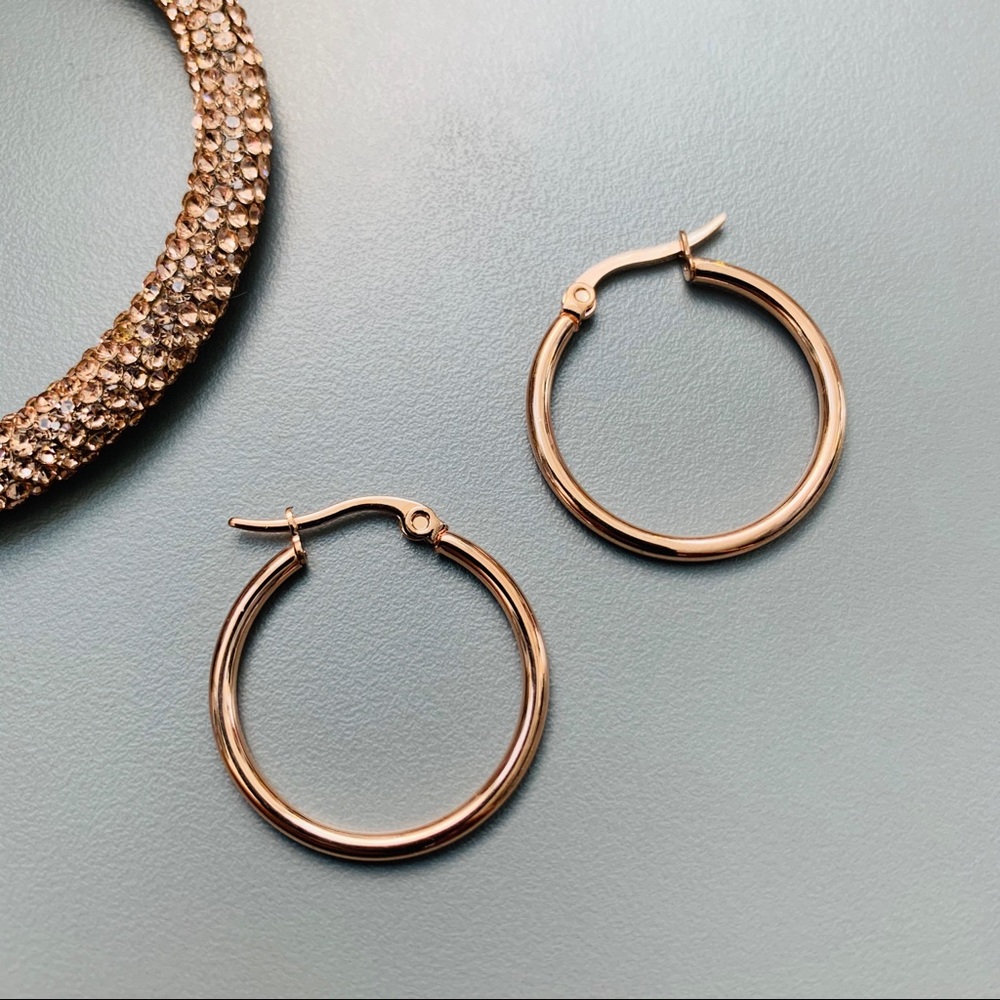 25mm Rose Gold Stainless Steel Hoop Earrings